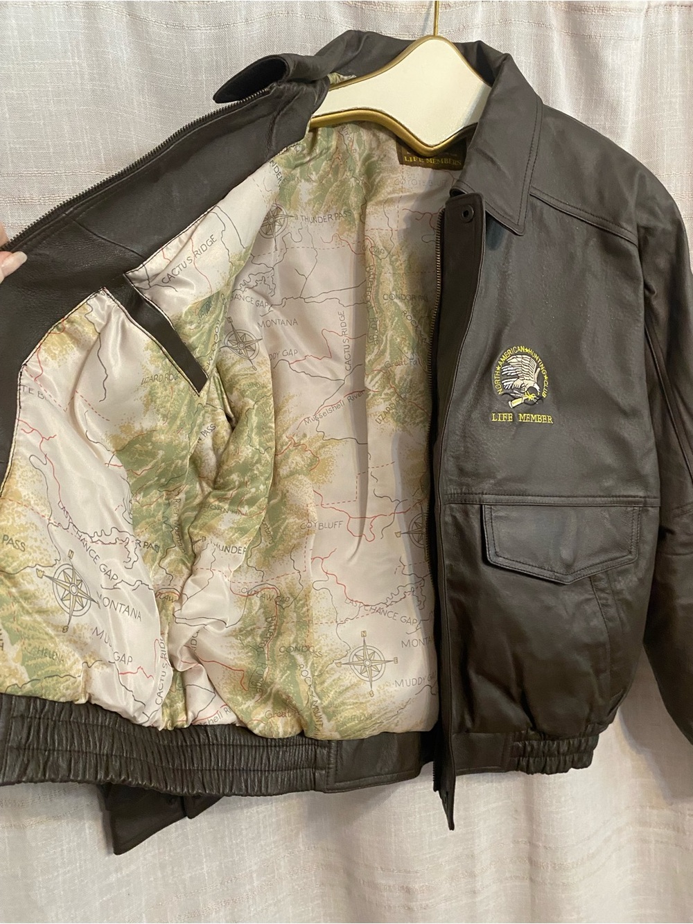 Vintage 1990s North American Hunting Club Leather Bomber Jacket
